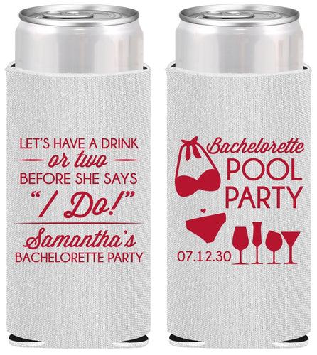 Personalized Bachelorette Slim Can Coolers - Pool Party | 60167