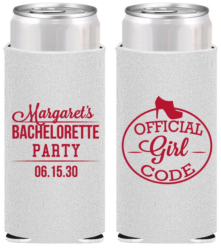Personalized Bachelorette Slim Can Coolers - Official Girl Code | 60176