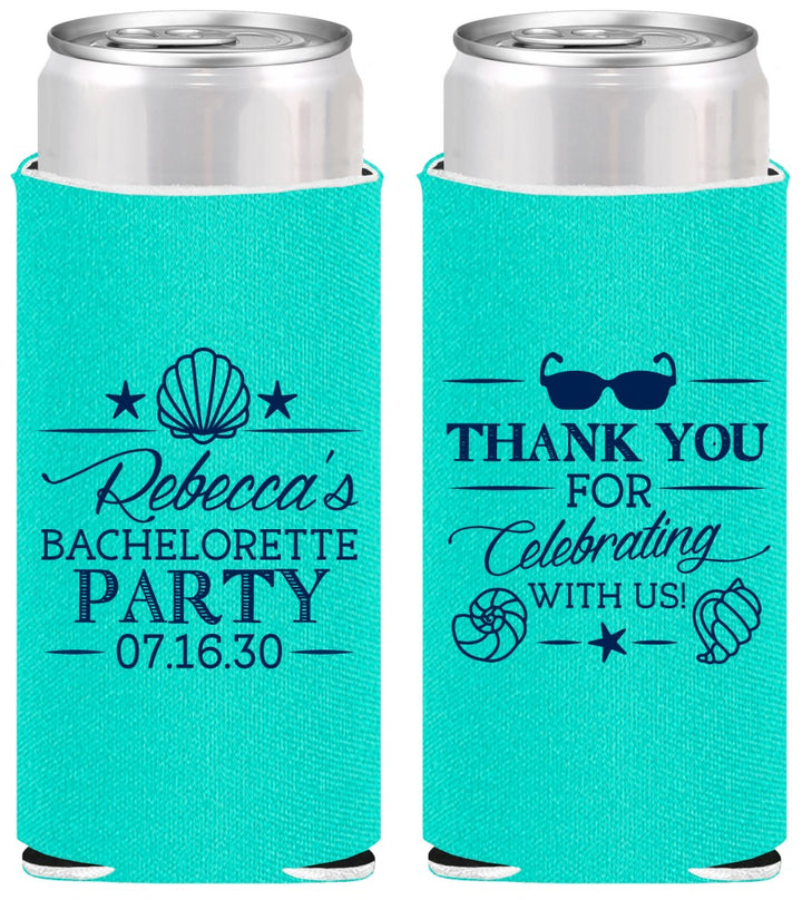 Personalized Bachelorette Slim Can Coolers - Beach | 60177