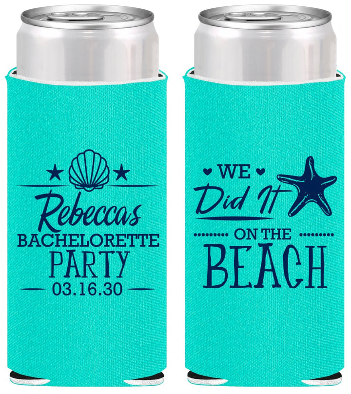 Personalized Bachelorette Slim Can Coolers - Beach | 60183
