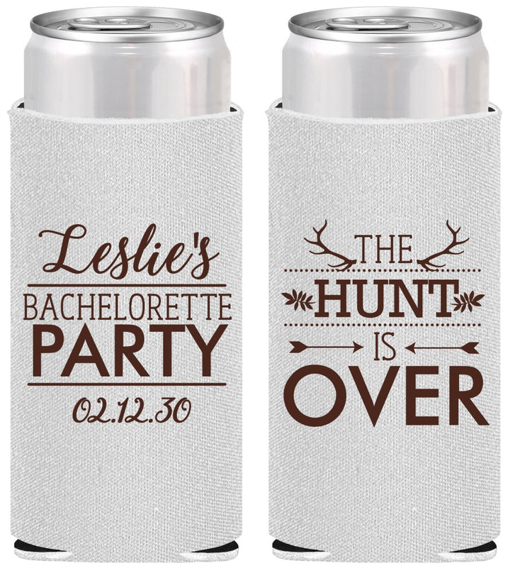 Personalized Bachelorette Slim Can Coolers - The Hunt Is Over | 60184
