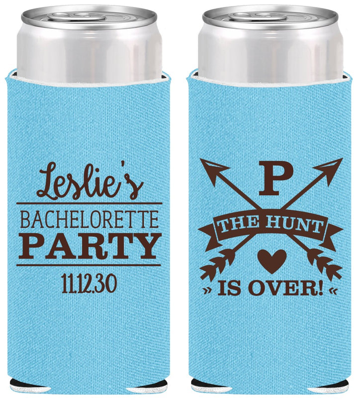Personalized Bachelorette Slim Can Coolers - The Hunt Is Over | 60186