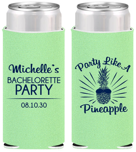 Personalized Bachelorette Slim Can Coolers - Party Like A Pineapple | 60193