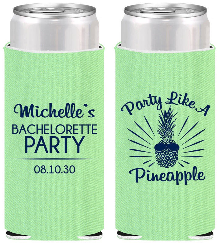 Personalized Bachelorette Slim Can Coolers - Party Like A Pineapple | 60193