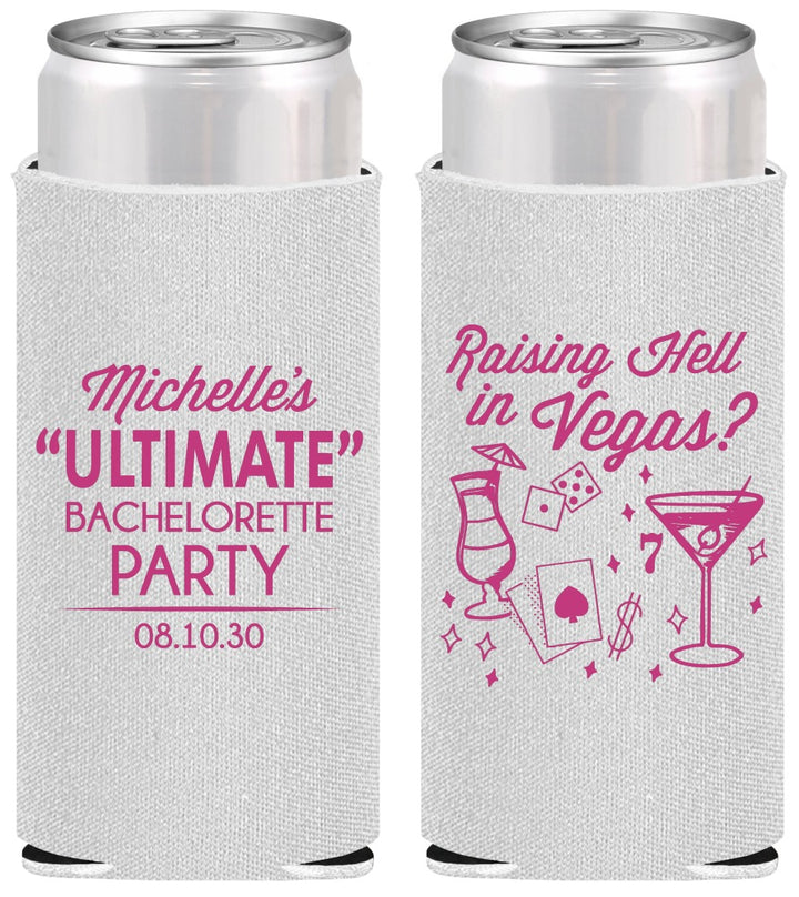 Personalized Bachelorette Slim Can Coolers - Raising Hell In Vegas | 60196