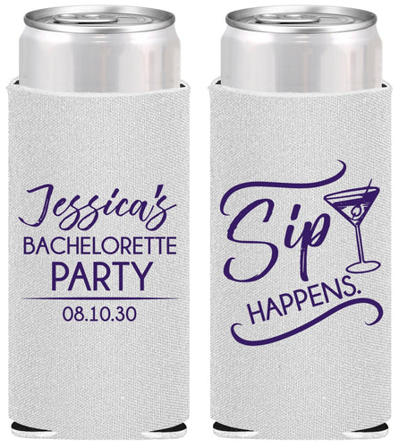 Personalized Bachelorette Slim Can Coolers - Sip Happens | 60197
