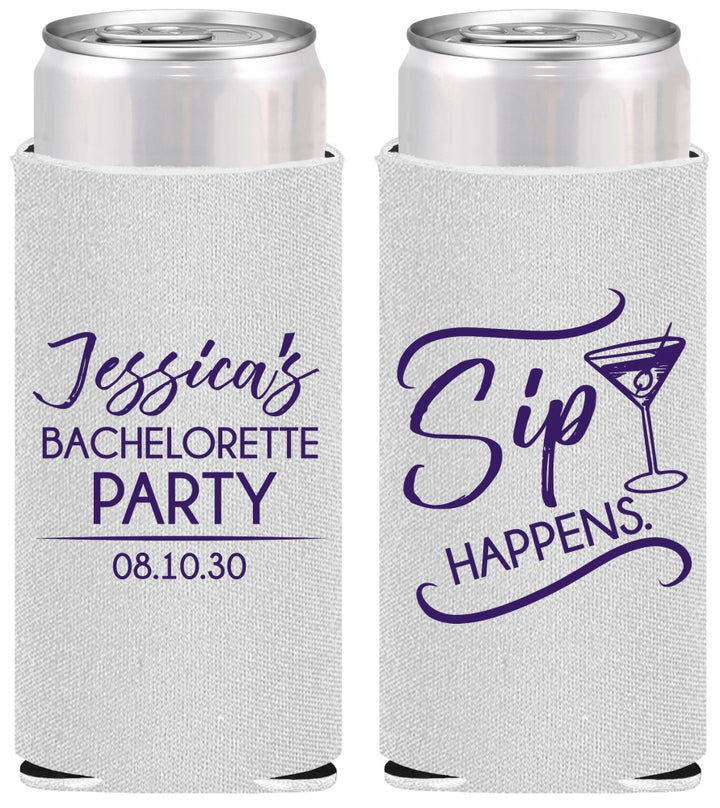 Personalized Bachelorette Slim Can Coolers - Sip Happens | 60197