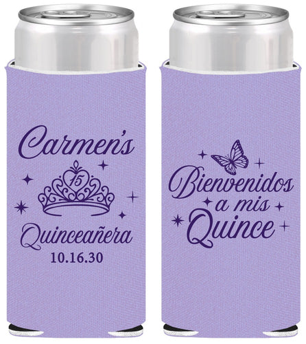 Personalized Quinceanera Slim Can Coolers - Bienvenidos A Mis Quince | 70005