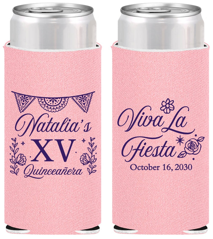 Personalized Quinceanera Slim Can Coolers - Viva La Fiesta Quince | 70008