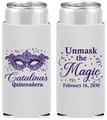 Personalized Quinceanera Slim Can Coolers - Mardi Gras Quince | 70010