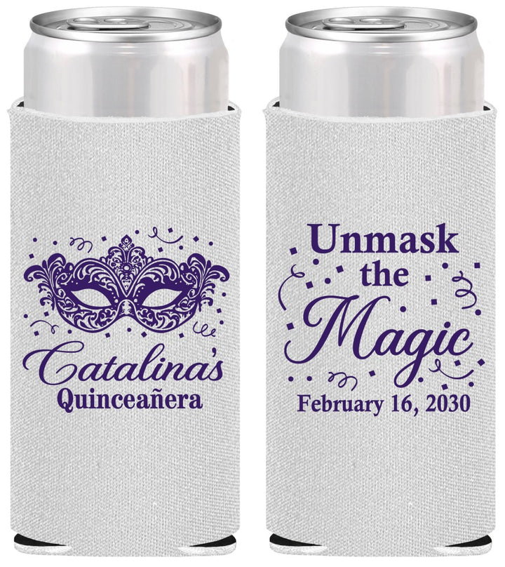 Personalized Quinceanera Slim Can Coolers - Mardi Gras Quince | 70010