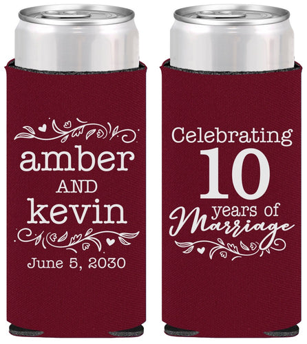 Personalized Anniversary Slim Can Coolers - 10 Years Of Marriage | 80000