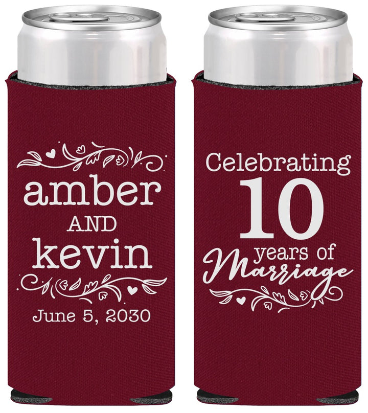 Personalized Anniversary Slim Can Coolers - 10 Years Of Marriage | 80000