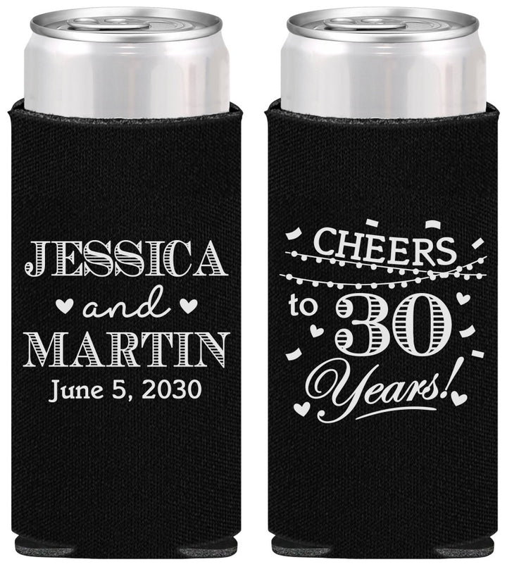 Personalized Anniversary Slim Can Coolers - Cheers To 30 Years | 80003