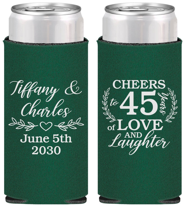 Personalized Anniversary Slim Can Coolers - Cheers To 45 Years | 80006