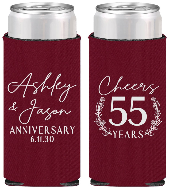Personalized Anniversary Slim Can Coolers - Cheers To 55 Years | 80008