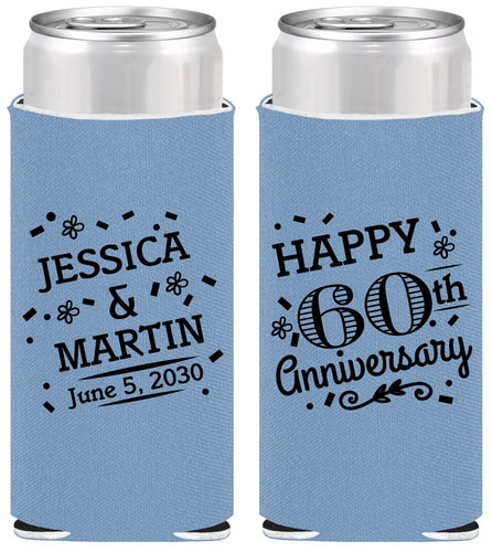 Personalized Anniversary Slim Can Coolers - Cheers To 60 Years | 80009