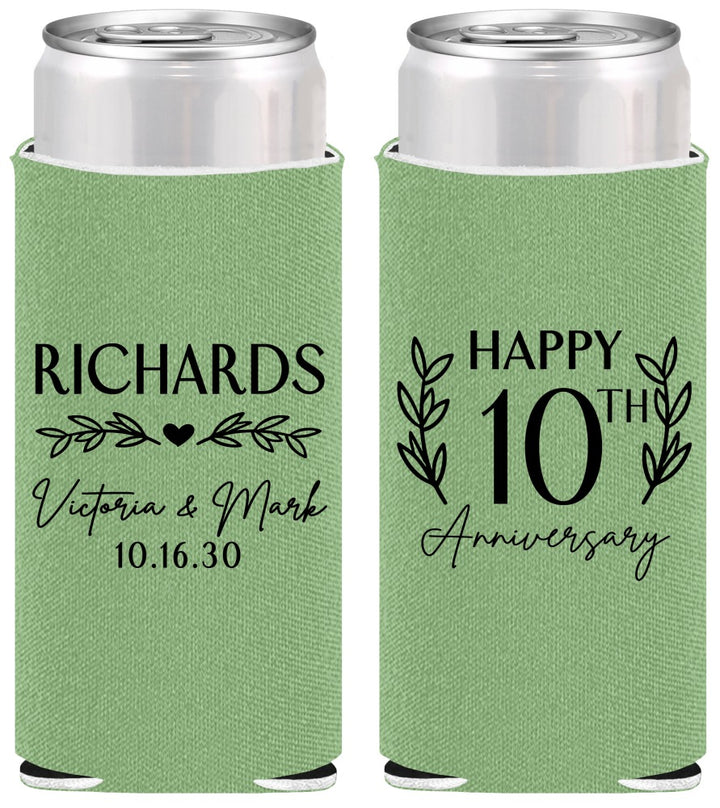 Personalized Anniversary Slim Can Coolers - 10th Wedding | 80010