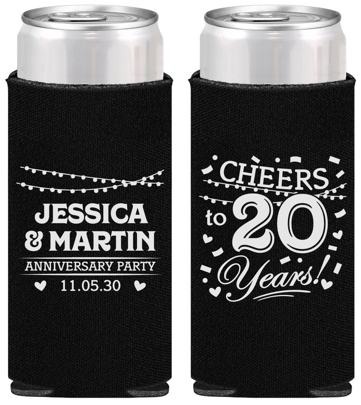 Personalized Anniversary Slim Can Coolers - Cheers To 20 Years | 80011