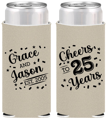 Personalized Anniversary Slim Can Coolers - Cheers To 25 Years | 80012