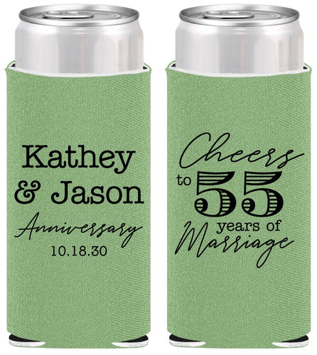 Personalized Anniversary Slim Can Coolers - Cheers To 55 Years | 80018