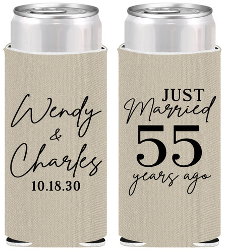 Personalized Anniversary Slim Can Coolers - Just Married 55 Years Ago | 80028