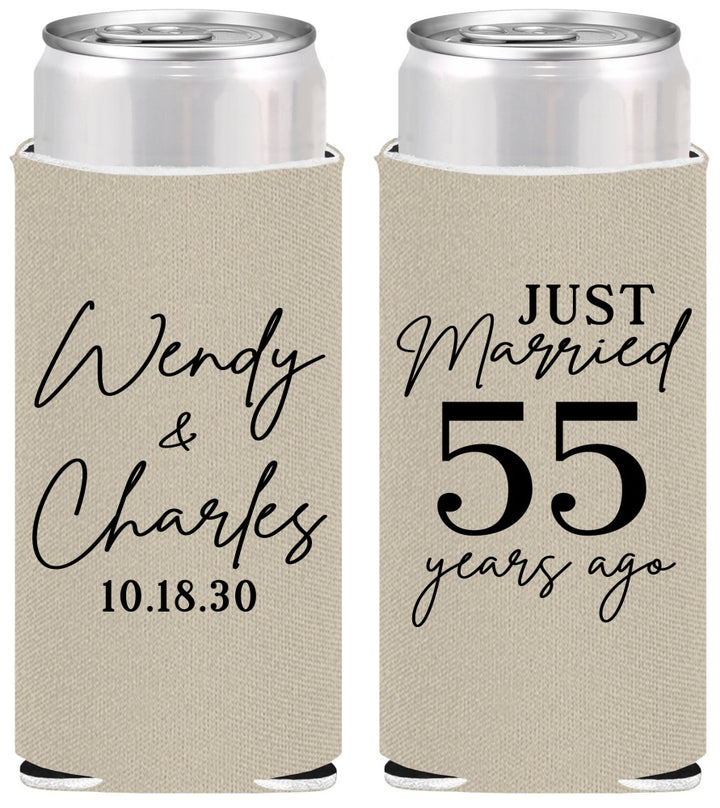 Personalized Anniversary Slim Can Coolers - Just Married 55 Years Ago | 80028