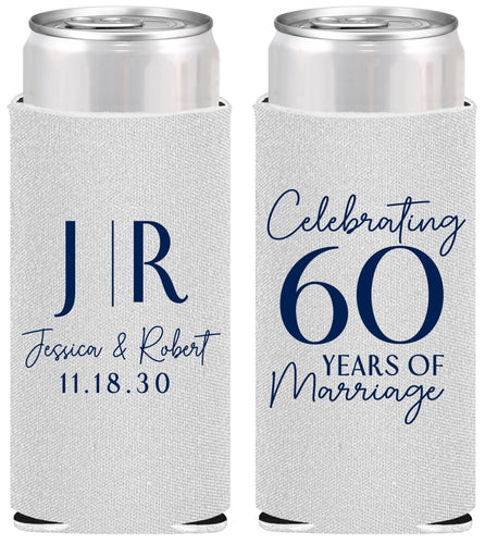 Personalized Anniversary Slim Can Coolers - 60 Years Of Marriage | 80029