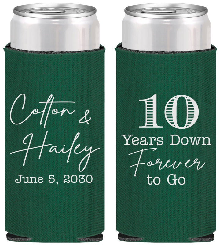 Personalized Anniversary Slim Can Coolers - Just Married 10 Years Ago | 80030