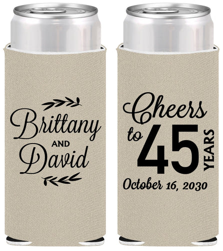 Personalized Anniversary Slim Can Coolers - Cheers To 45 Years | 80036