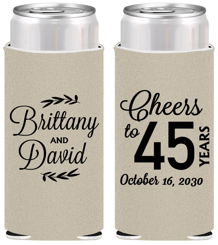 Personalized Anniversary Slim Can Coolers - Cheers To 45 Years | 80036