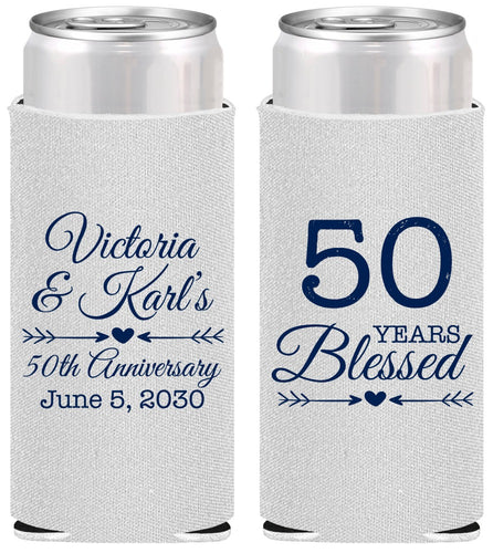 Personalized Anniversary Slim Can Coolers - 50 Years Blessed | 80037