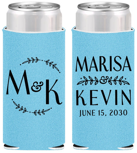 Personalized Wedding Slim Can Coolers - Two Letter Monogram | 801