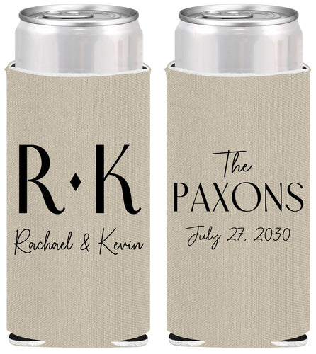 Personalized Wedding Slim Can Coolers - Two Letter Monogram | 802