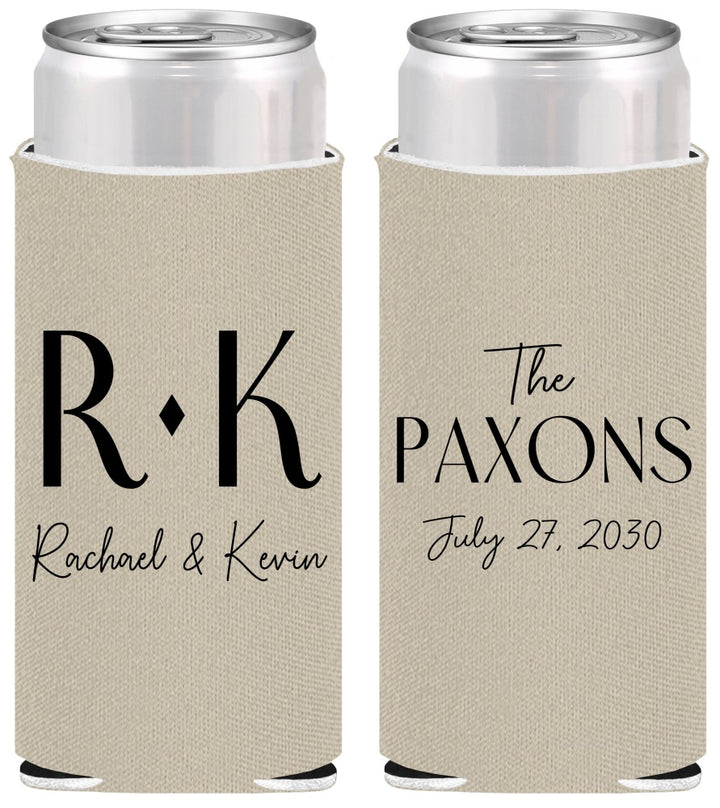 Personalized Wedding Slim Can Coolers - Two Letter Monogram | 802