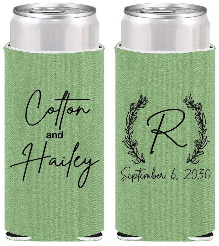 Personalized Wedding Slim Can Coolers - Monogram | 803