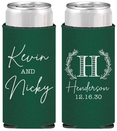 Personalized Wedding Slim Can Coolers - Monogram | 805