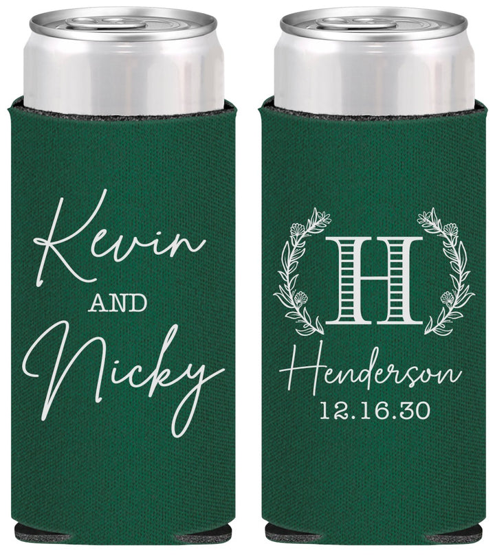 Personalized Wedding Slim Can Coolers - Monogram | 805