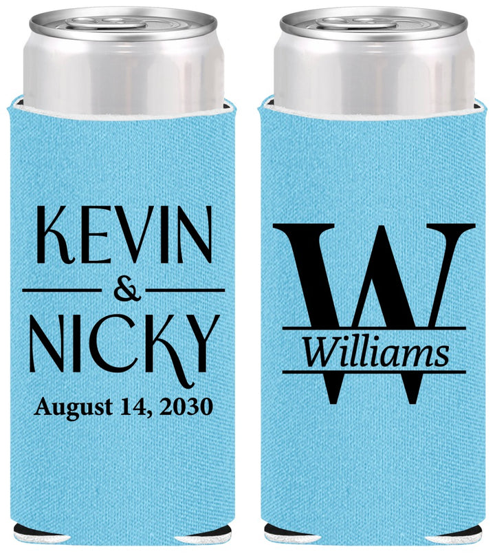 Personalized Wedding Slim Can Coolers - Monogram | 806