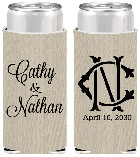 Personalized Wedding Slim Can Coolers - Two Letter Monogram | 807