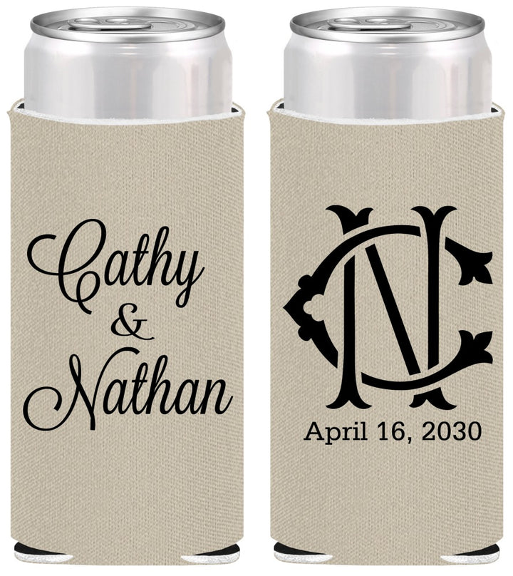 Personalized Wedding Slim Can Coolers - Two Letter Monogram | 807