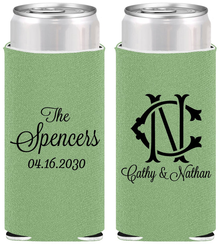 Personalized Wedding Slim Can Coolers - Two Letter Monogram | 808