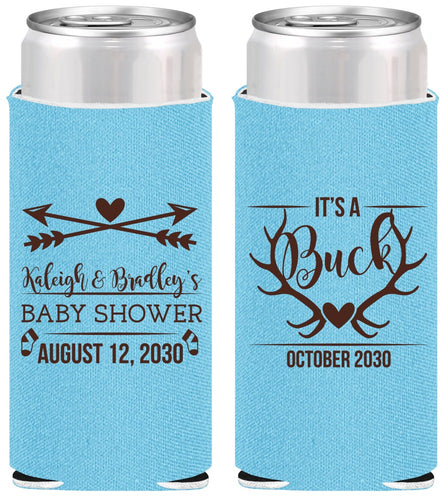 Personalized Baby Shower Slim Can Coolers - It’s A Buck Antler | 90000
