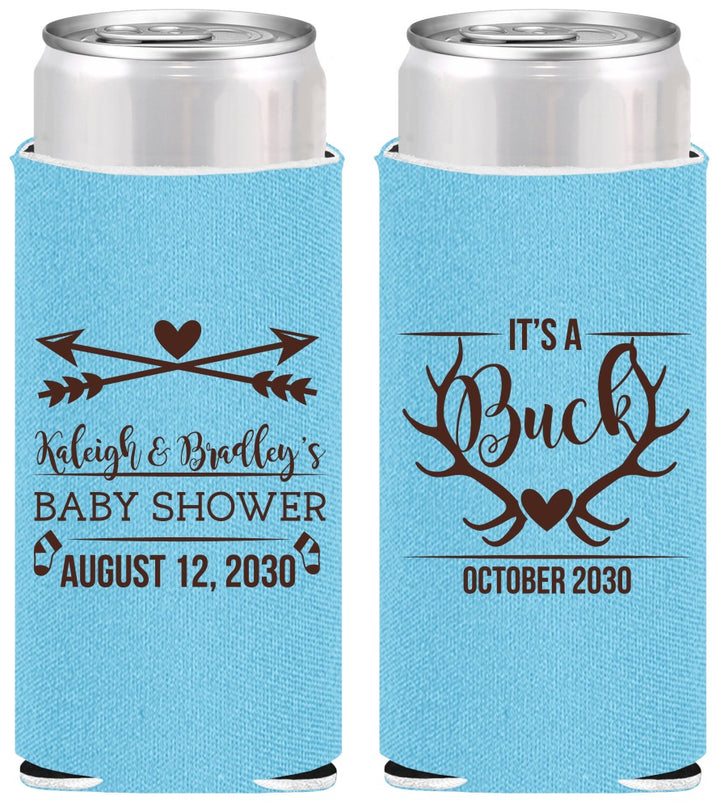 Personalized Baby Shower Slim Can Coolers - It’s A Buck Antler | 90000