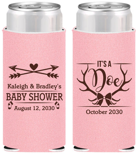 Personalized Baby Shower Slim Can Coolers - It’s A Doe Antler | 90001