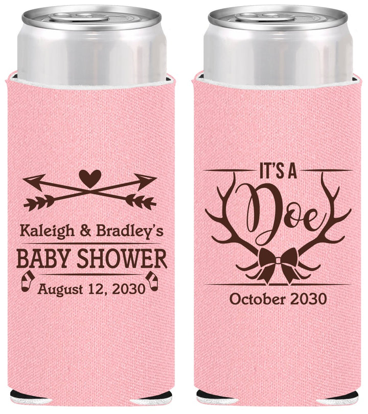 Personalized Baby Shower Slim Can Coolers - It’s A Doe Antler | 90001