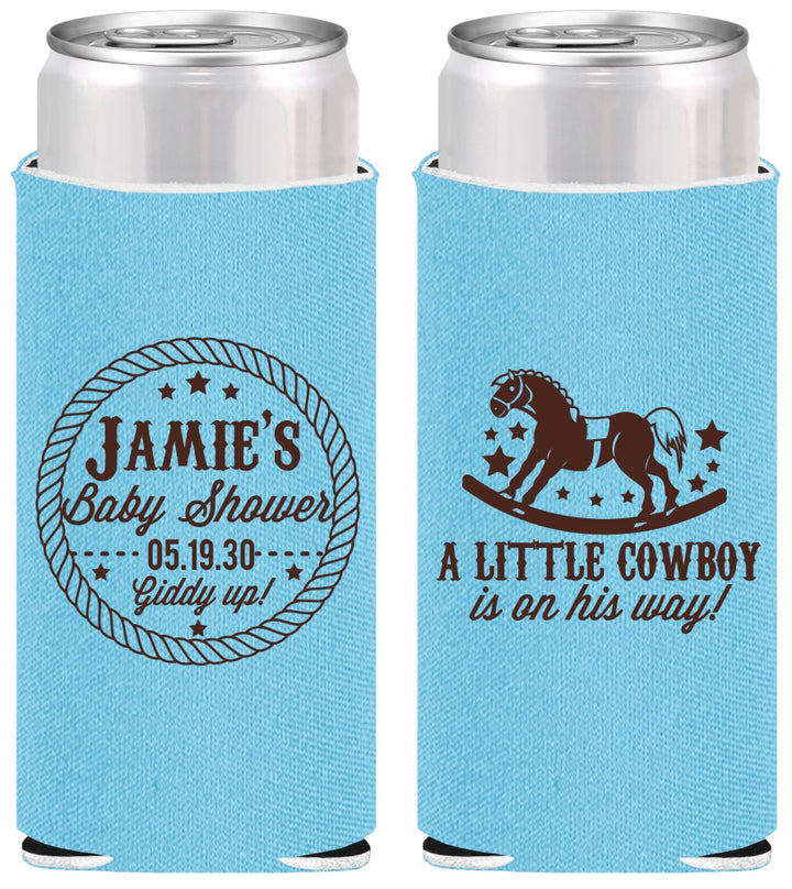 Personalized Baby Shower Slim Can Coolers - Little Cowboy | 90003
