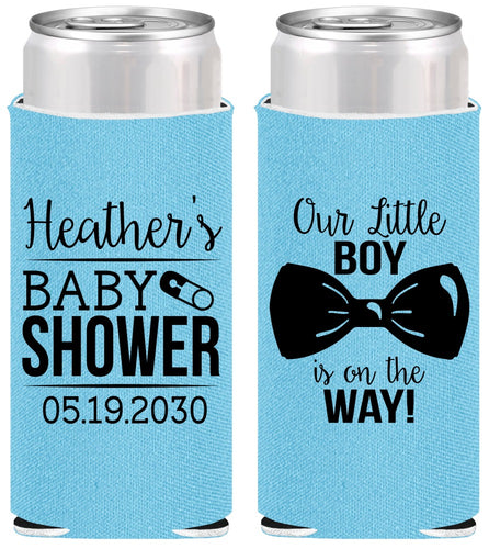 Personalized Baby Shower Slim Can Coolers - Little Boy Is On The Way | 90005