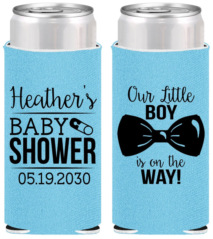 Personalized Baby Shower Slim Can Coolers - Little Boy Is On The Way | 90005