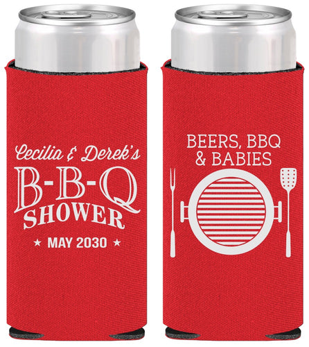 Personalized Baby Shower Slim Can Coolers - Beers Bbq Babies | 90007